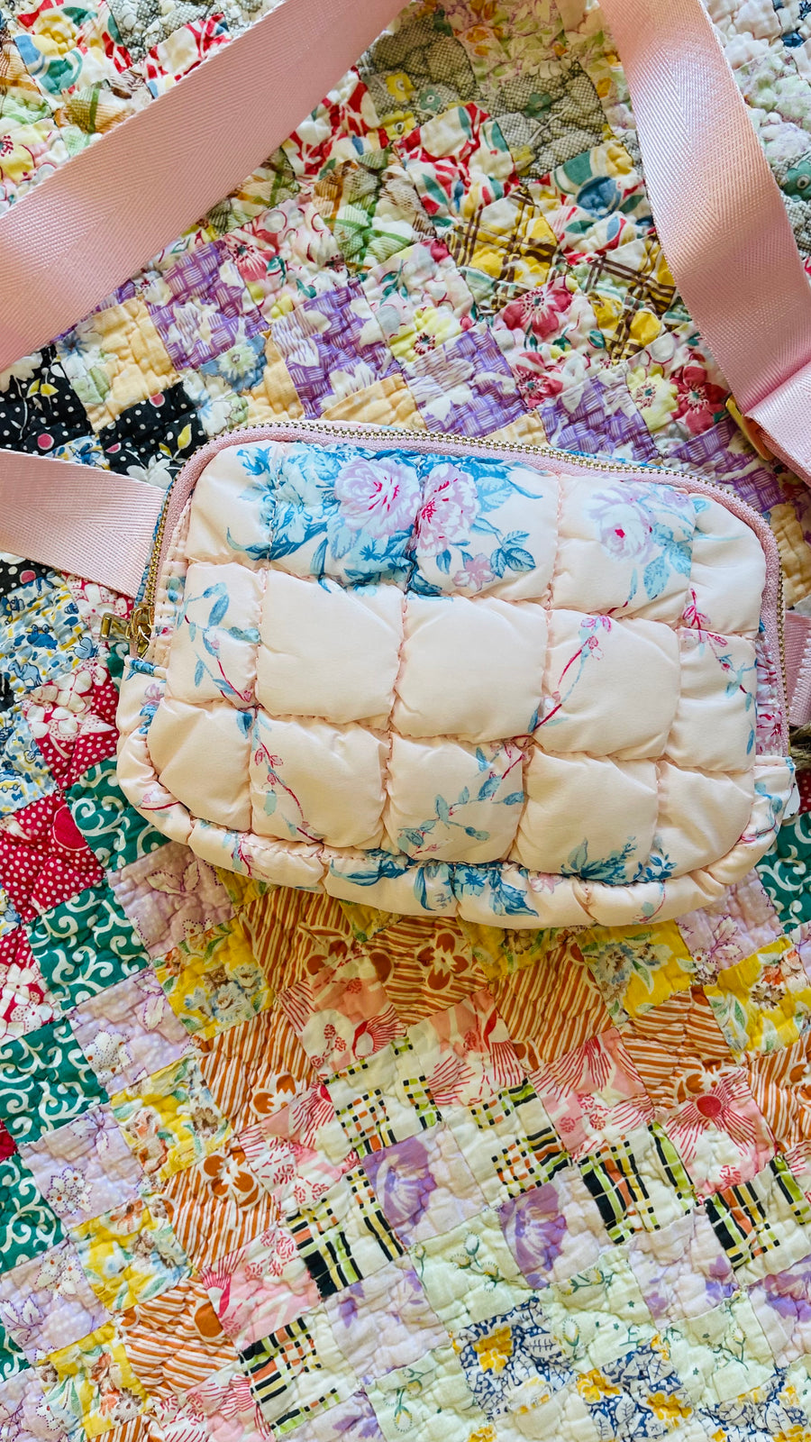 Quilted Floral Print Belt Bag