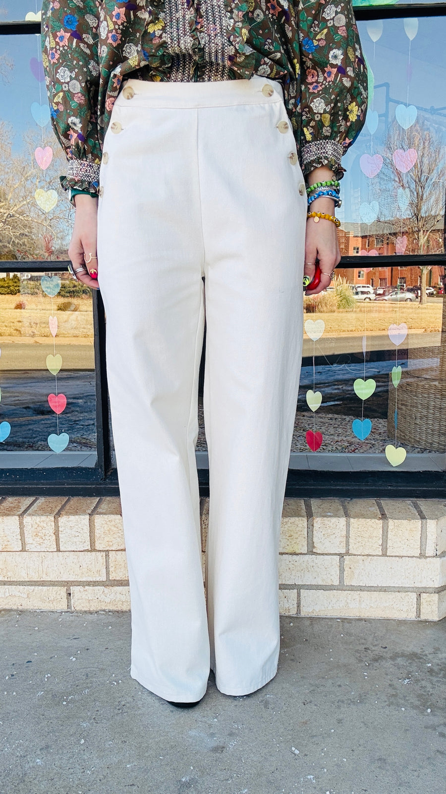 Class Act Twill Wide Leg Pants- Cream