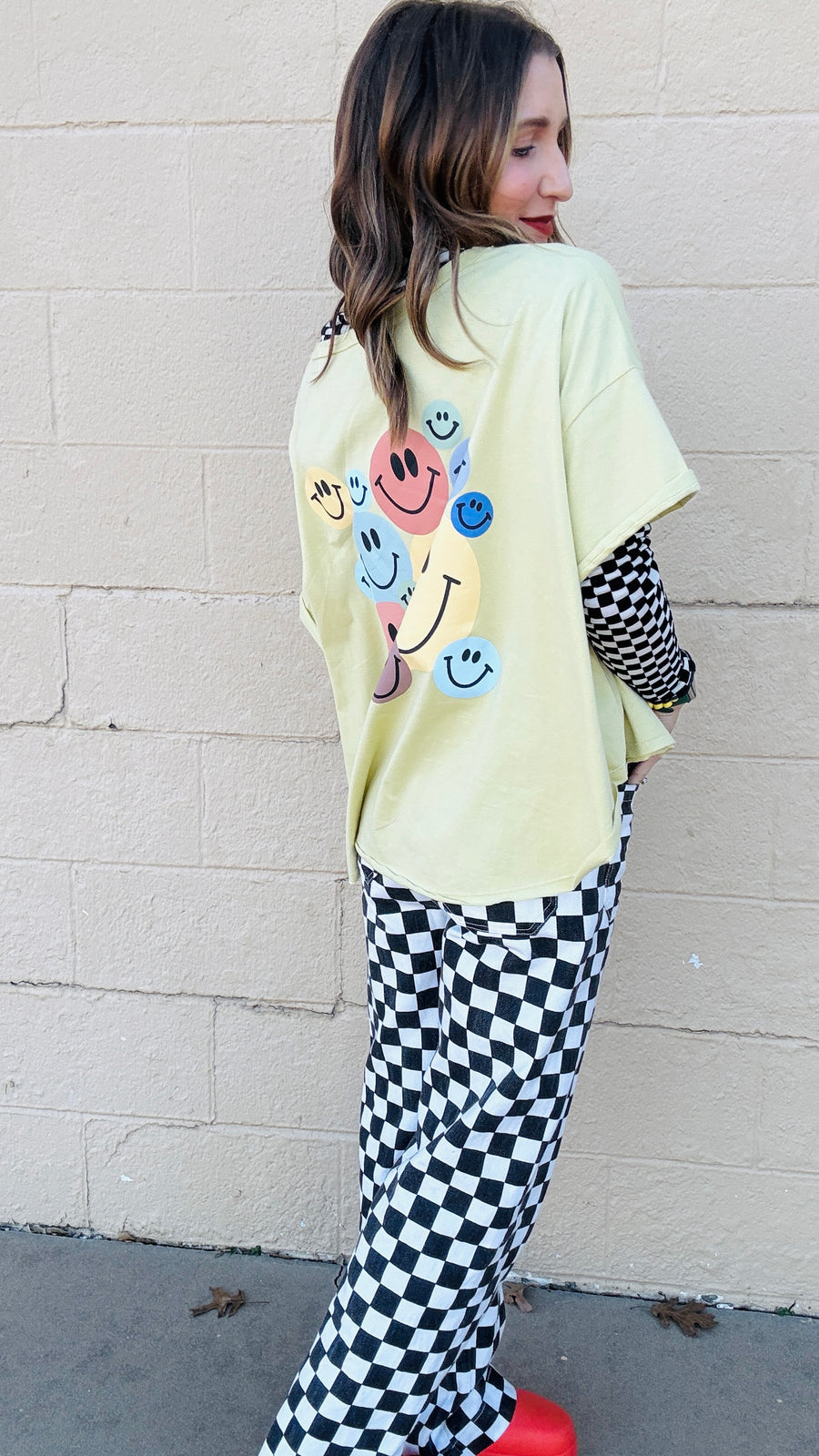 Bright Smiles Oversized Graphic Tee- Lime