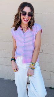 Cotton Candy Dreams Knit Sweater Vest - Pink