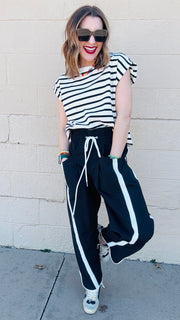 Stride and Style Windbreaker Pants-Black & White