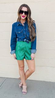 Polka Dot Perfection Satin Shorts - Green