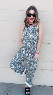 Wild Woman Leopard Print Denim Overalls