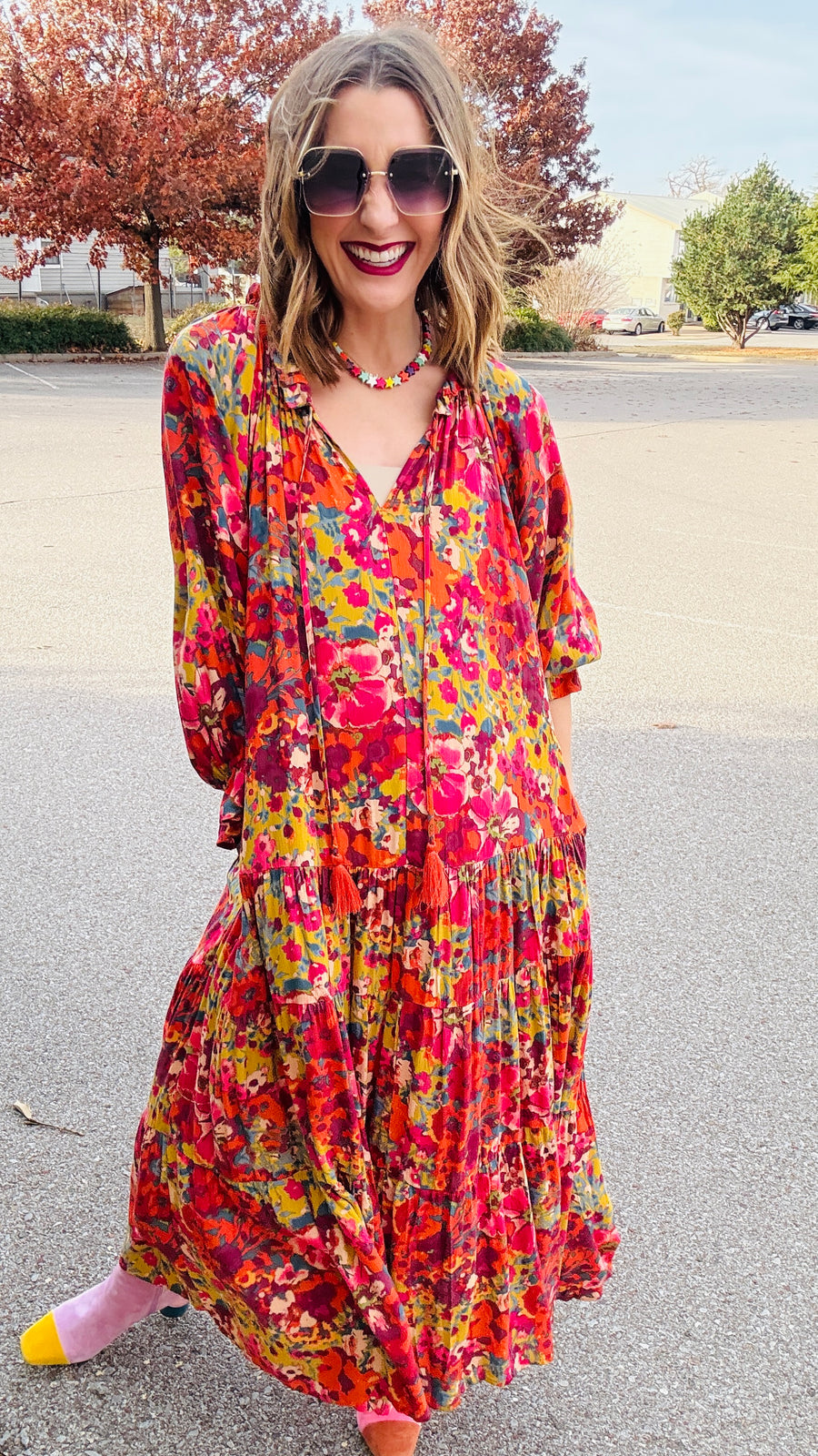 Boho Beauty Mixed Floral Maxi Dress- Olive Mix