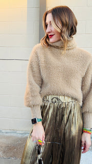 Cozy Winter Furry Knit Sweater- Taupe