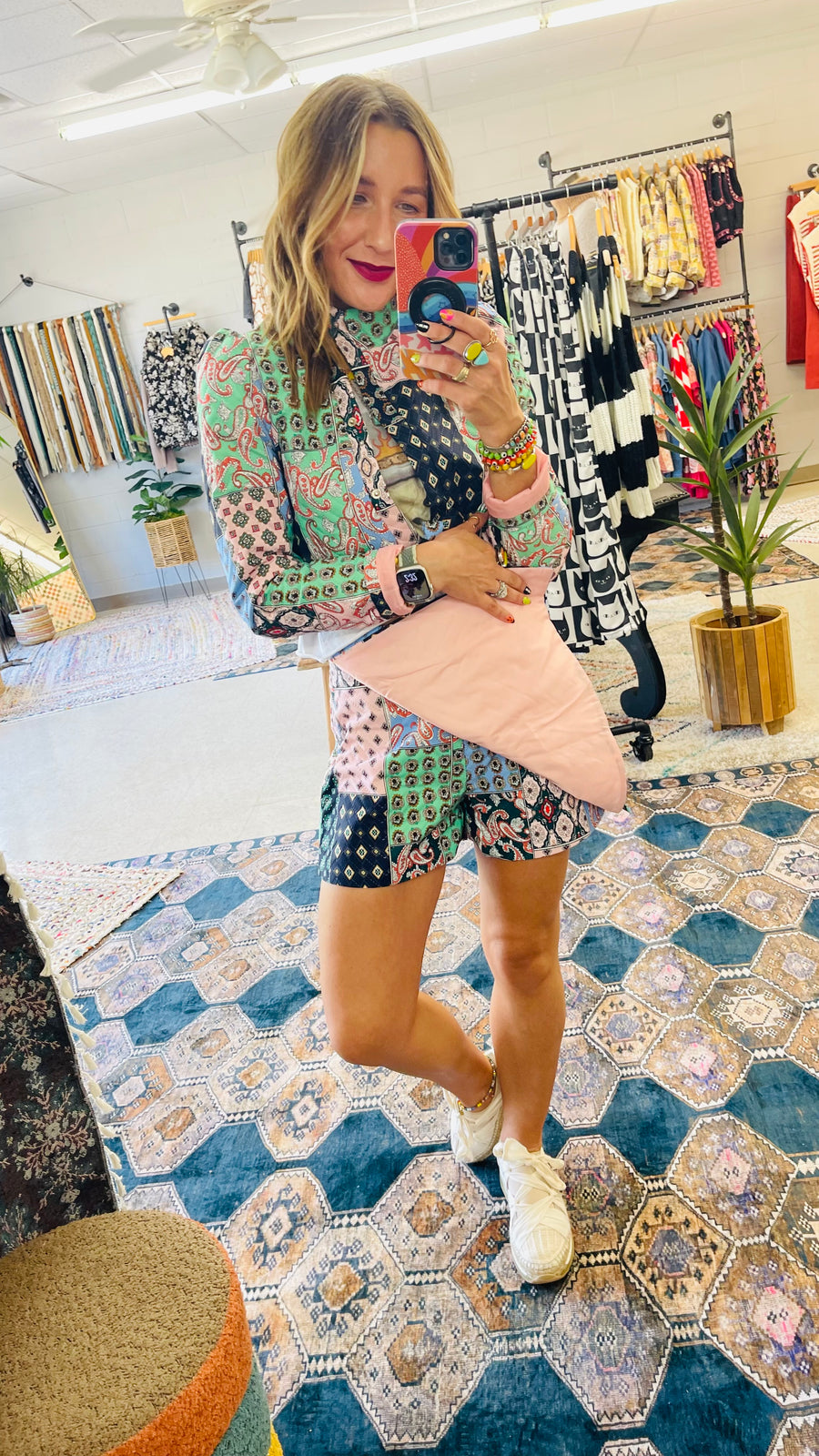 Multicolor Mix Print Jacket and Skort Set