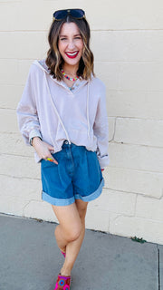 Sunset Stroll Pleated Denim Shorts