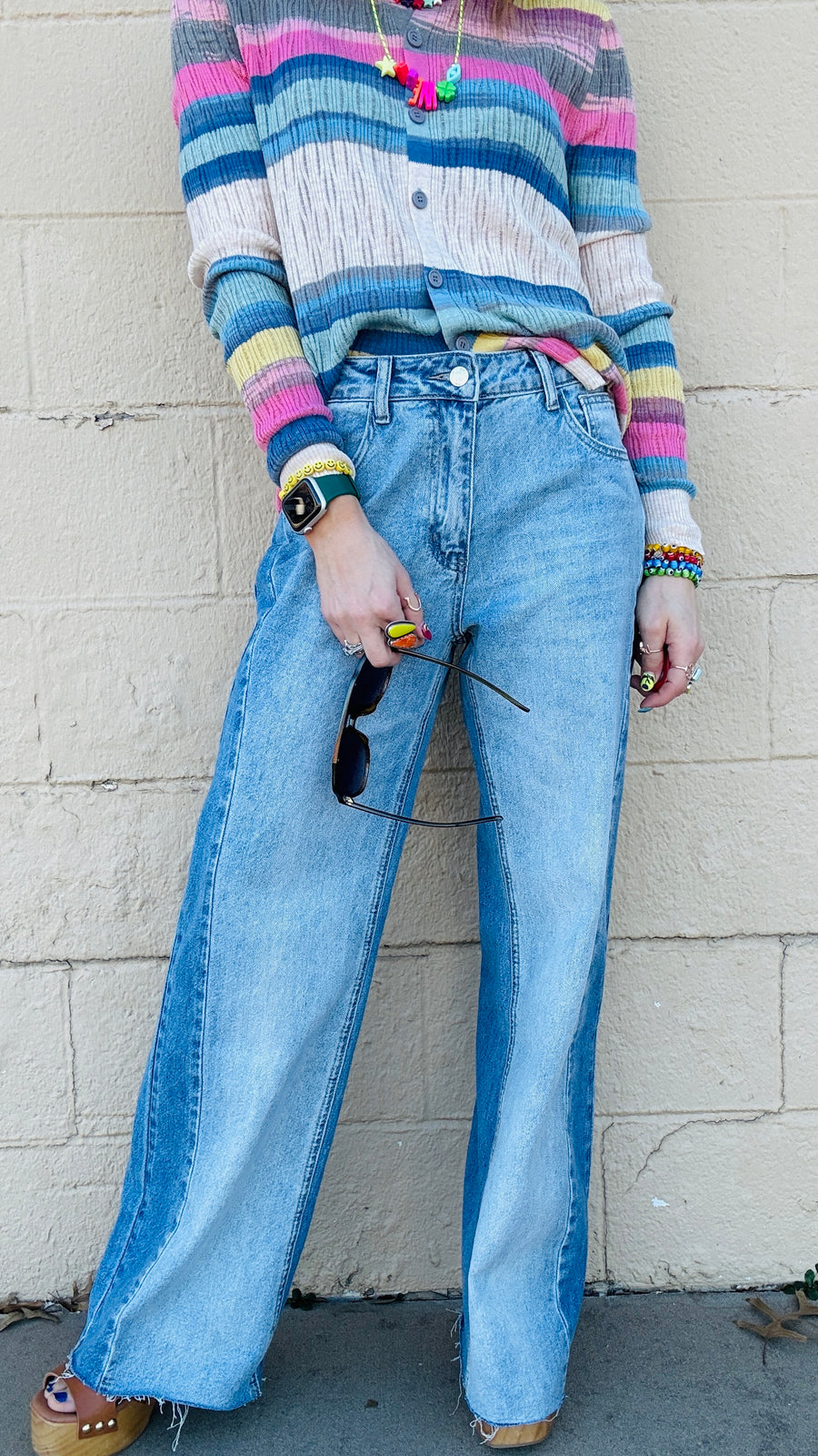 Dual Tone Straight-Leg Jeans