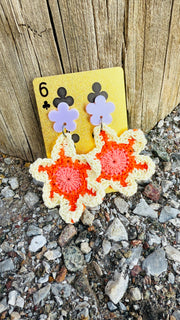 Flower Power Acrylic Flower & Crochet Earrings - 3 Colors