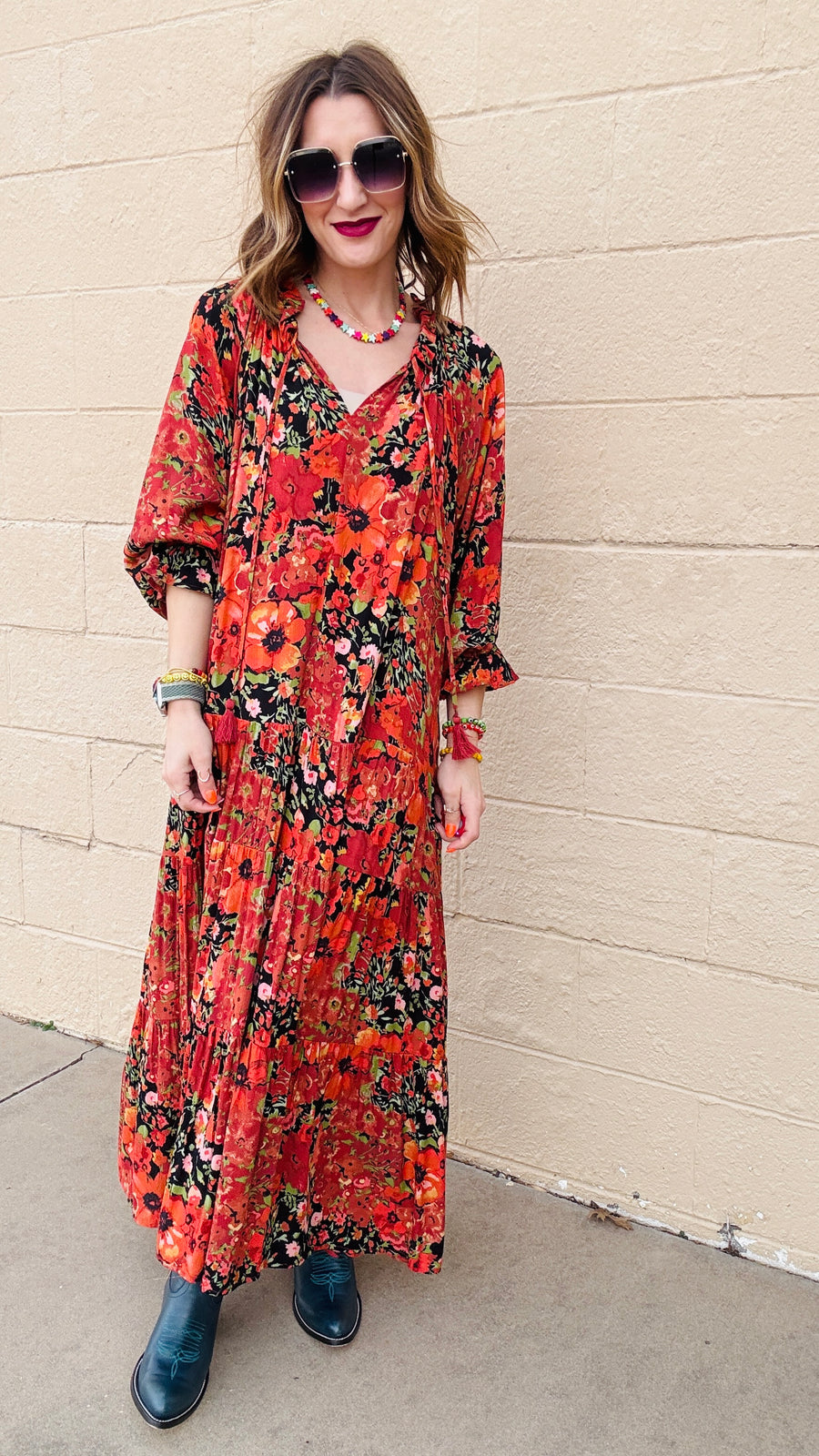 Boho Beauty Mixed Floral Maxi Dress- Black Mix