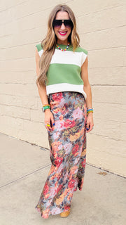 Avery Color Block Knit Cap Sleeve Top- Basil