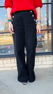 Class Act Twill Wide Leg Pants- Black