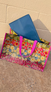 Carry All Happy Tote Bag - Wildflower Border or Flower Stripes