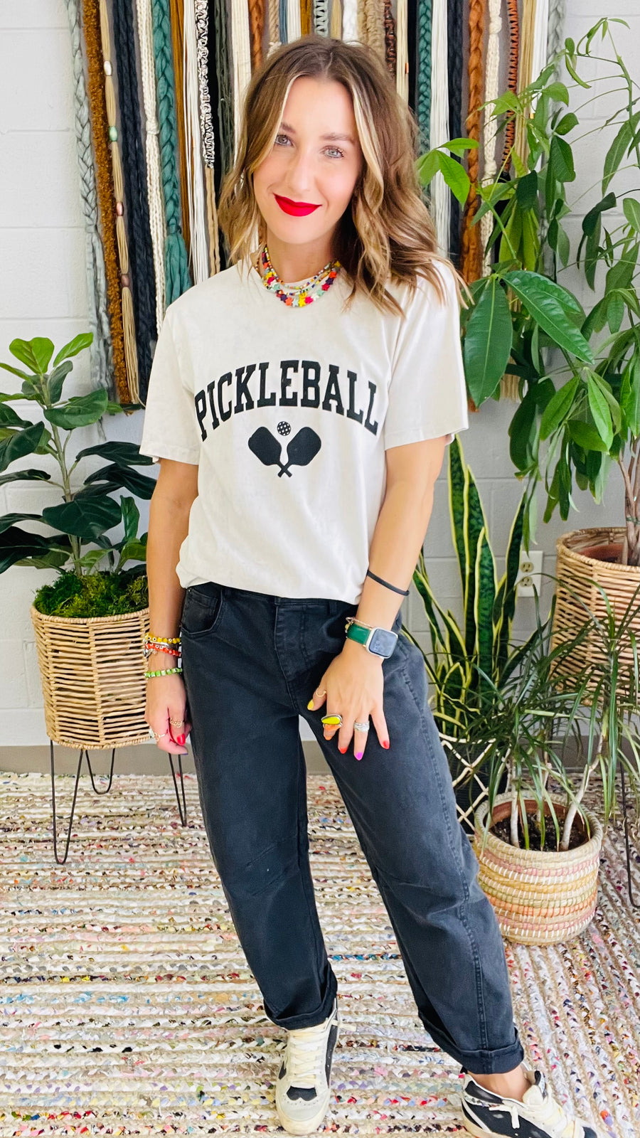 Pickleball Sporty Style Graphic Tee- Off White