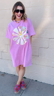 Sunshine Sweetie Patchwork T-Shirt Dress-Pink