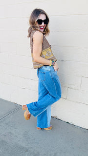 Dual Tone Straight-Leg Jeans