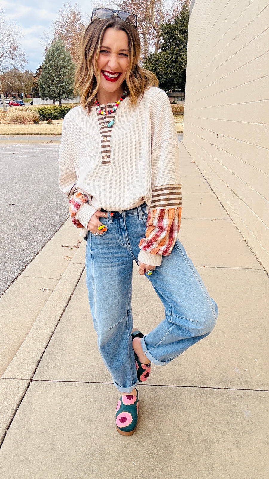 Pretty in Plaid Waffle Knit Top