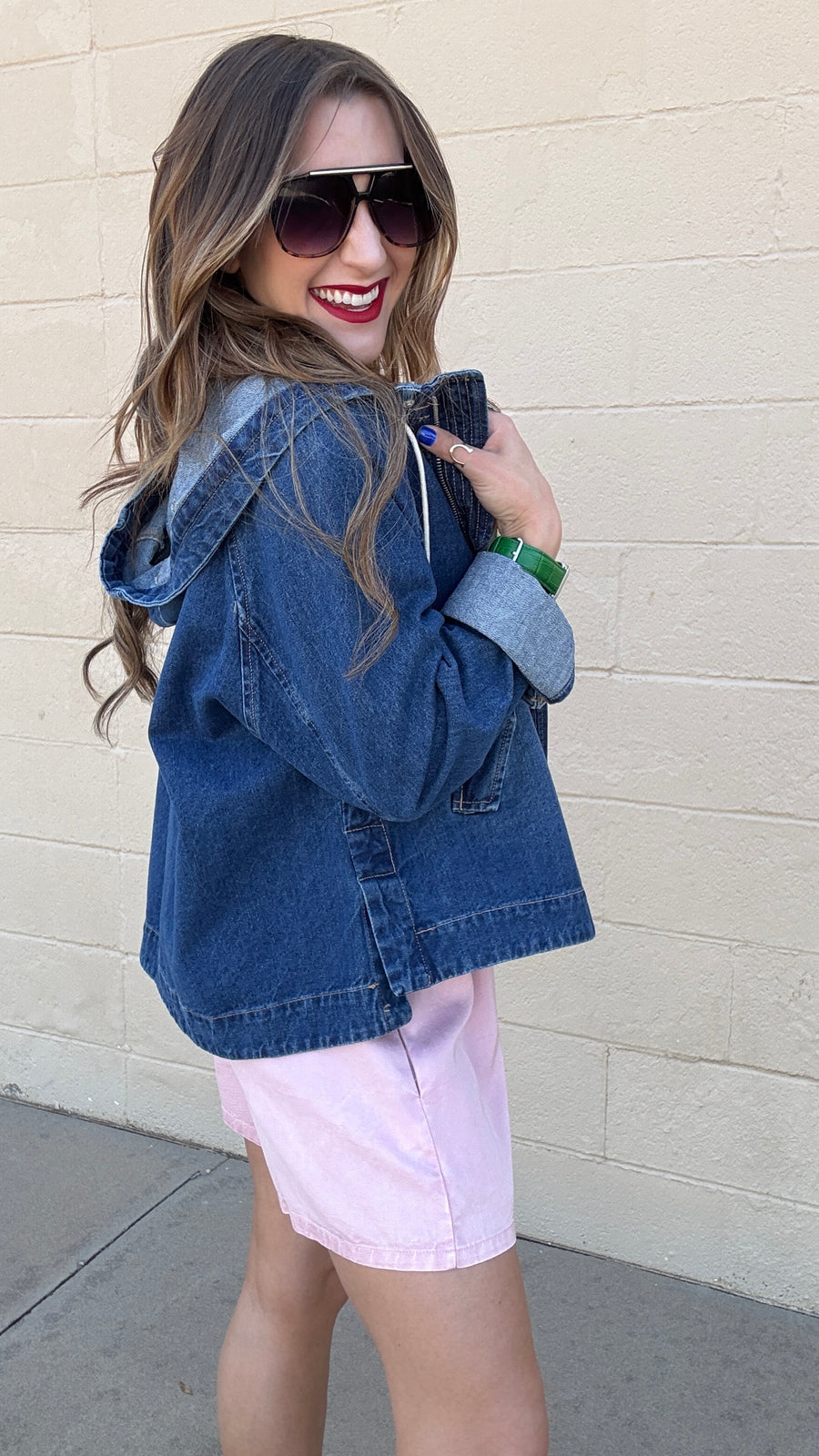 Oversized Raglan Sleeve Denim Jacket - Dark Wash