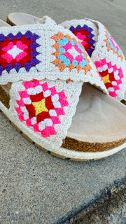 Tacoma Crochet Sandal in Sand Multi