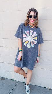 Sunshine Sweetie Patchwork T-Shirt Dress - Smoke