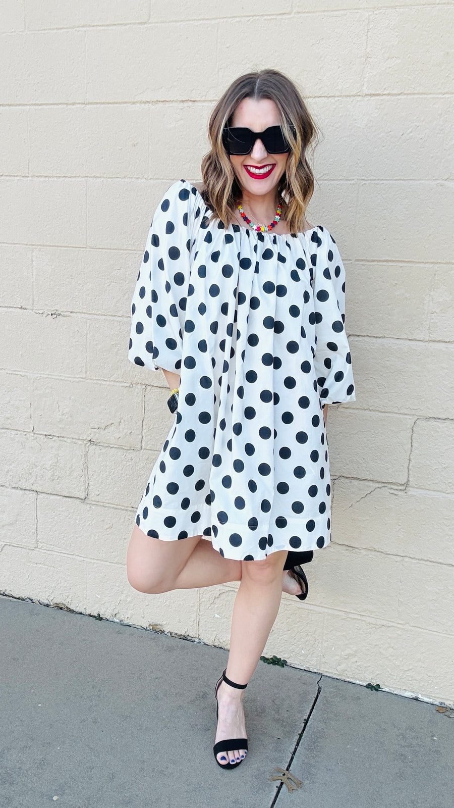 Playful Polka Dots Mini Dress- Cream & Black