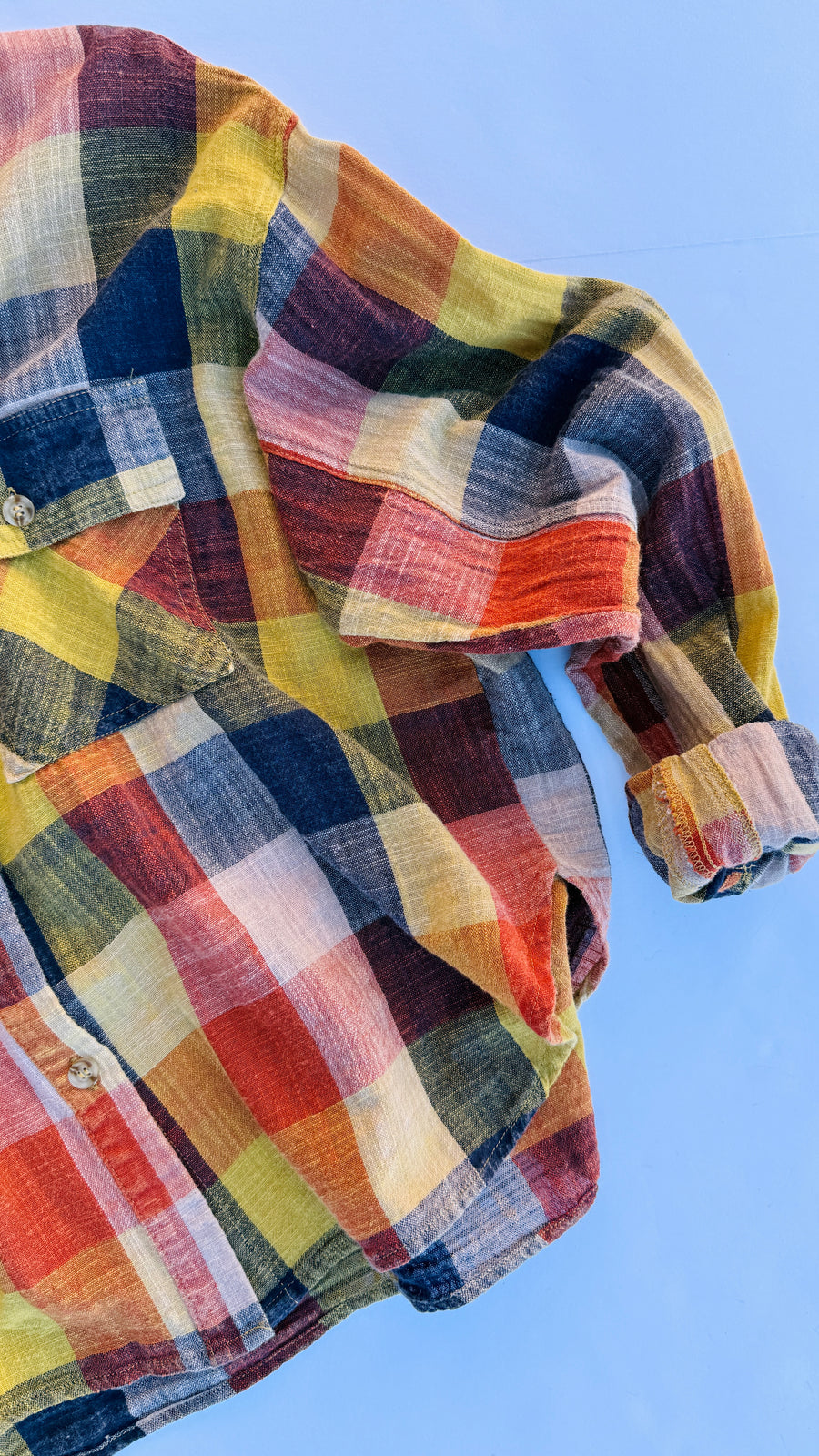 Flannel Fever Multicolor Plaid Top- Pumpkin & Navy Mix