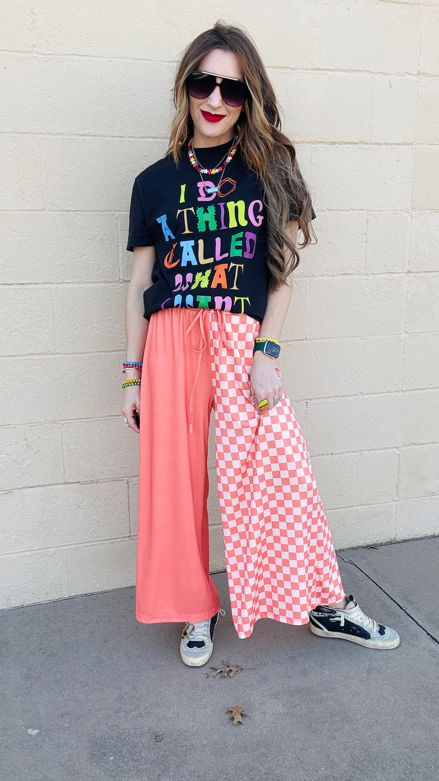 Checkmate Half & Half Pants- Salmon & Peach