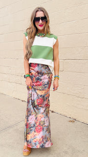 Avery Color Block Knit Cap Sleeve Top- Basil