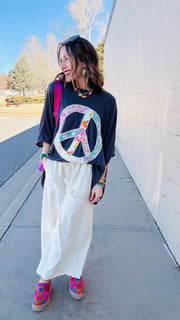 Peace in Bloom Dolman Sleeve Top- Smoke