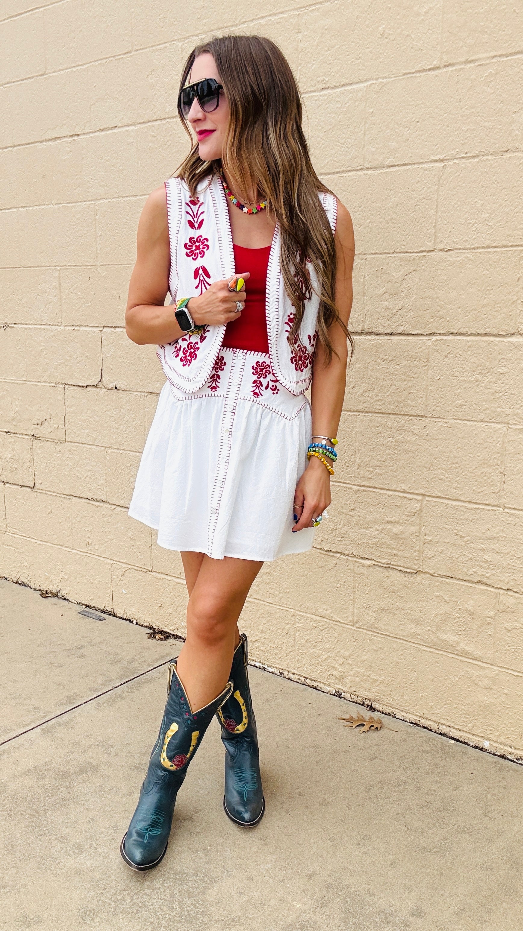 Scarlet Bloom Embroidered Mini Skirt