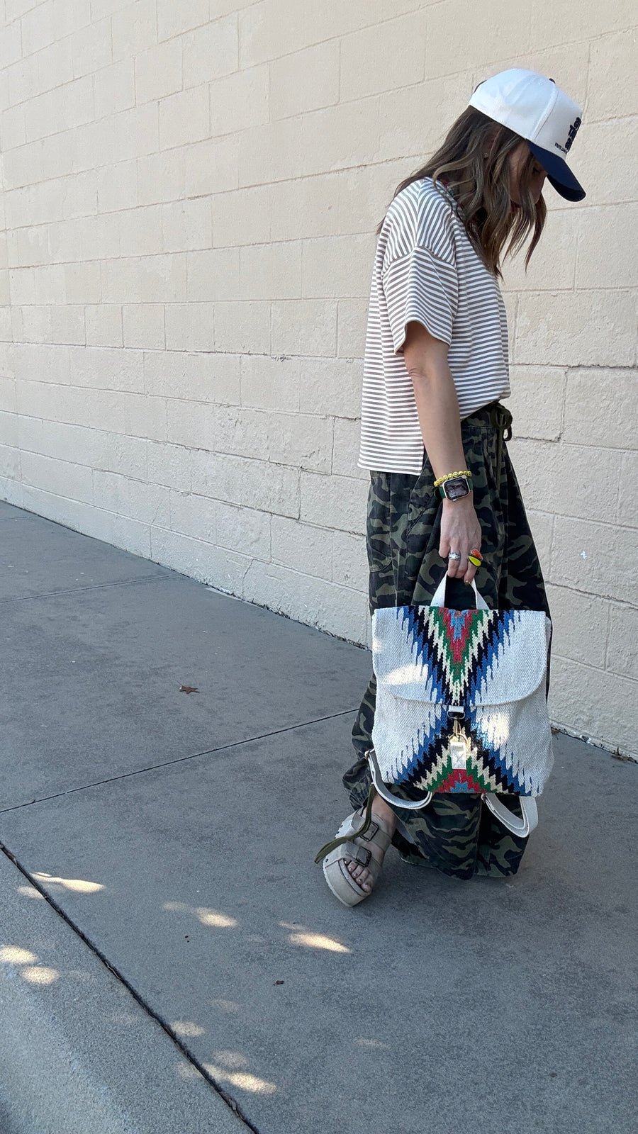 The Wanderer Beige & Multicolored Aztec Backpack