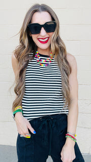 Elli Black & White Knit Striped Tank