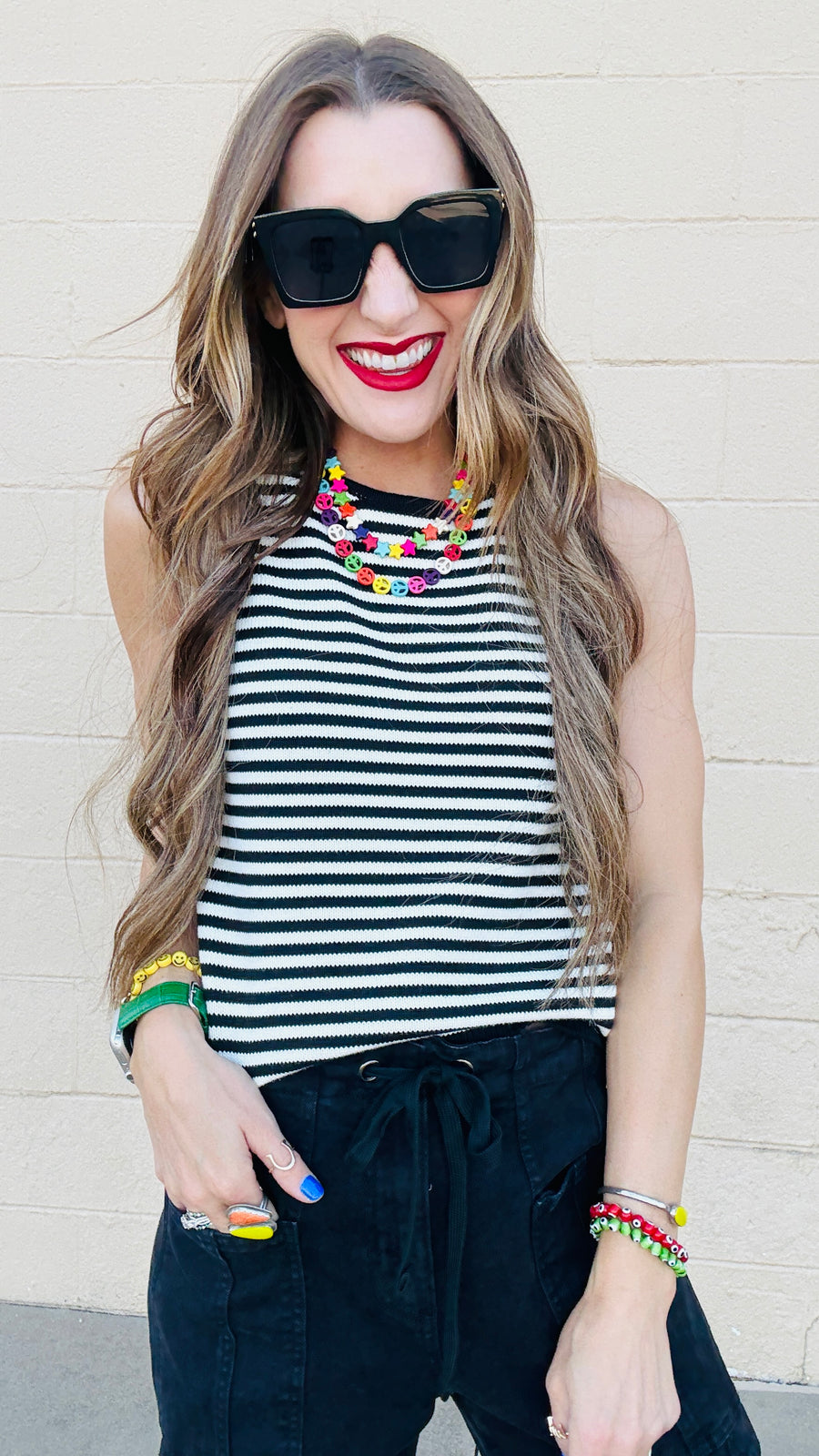 Elli Black & White Knit Striped Tank