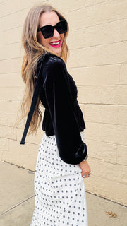 Black Velvet Square Neck Top- Black