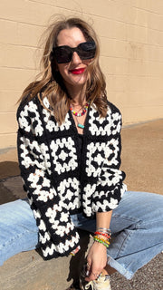 Anna Black & White Crochet Cropped Cardigan