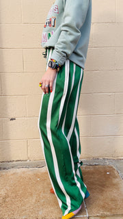 Satin Stroll Striped Wide Leg Pants- Green