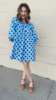 Playful Polka Dots Mini Dress- Chambray & Navy