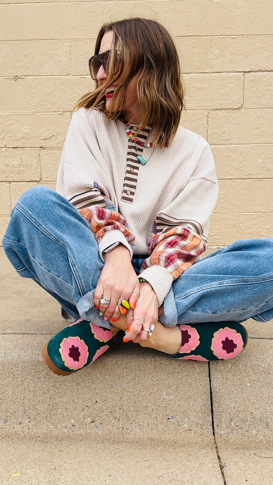 Pretty in Plaid Waffle Knit Top