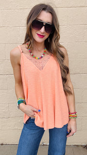 Lace Inset Dream Tank - Coral Orange
