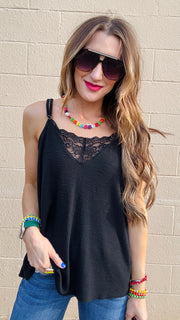 Lace Inset Dream Tank - Black