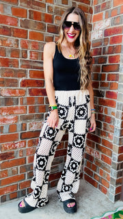 Retro Blossom Pants-Black & Cream