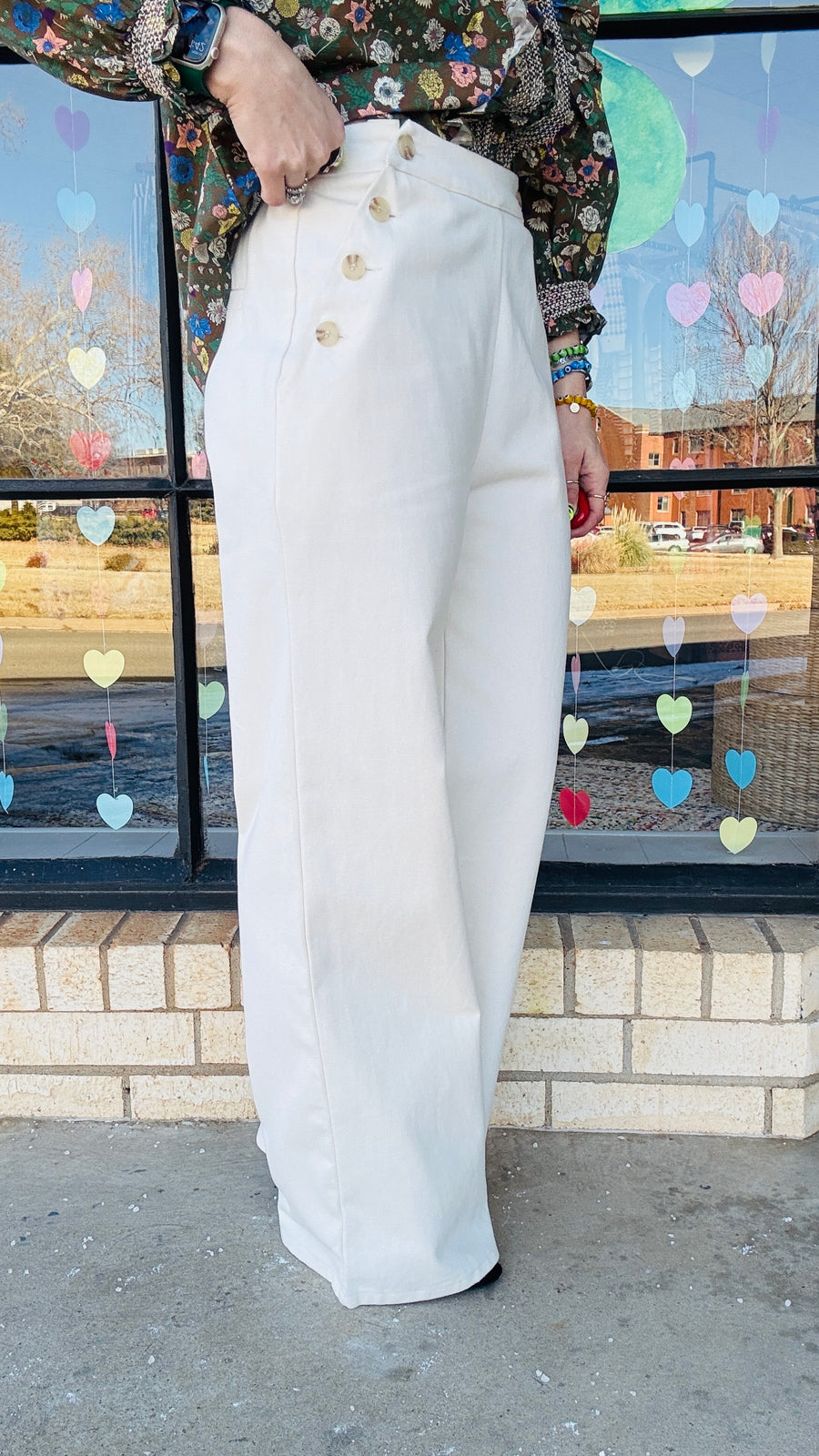 Class Act Twill Wide Leg Pants- Cream