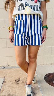 Wrenlee Waffle Knit Striped Shorts- Blue & White