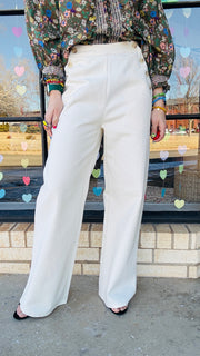 Class Act Twill Wide Leg Pants- Cream