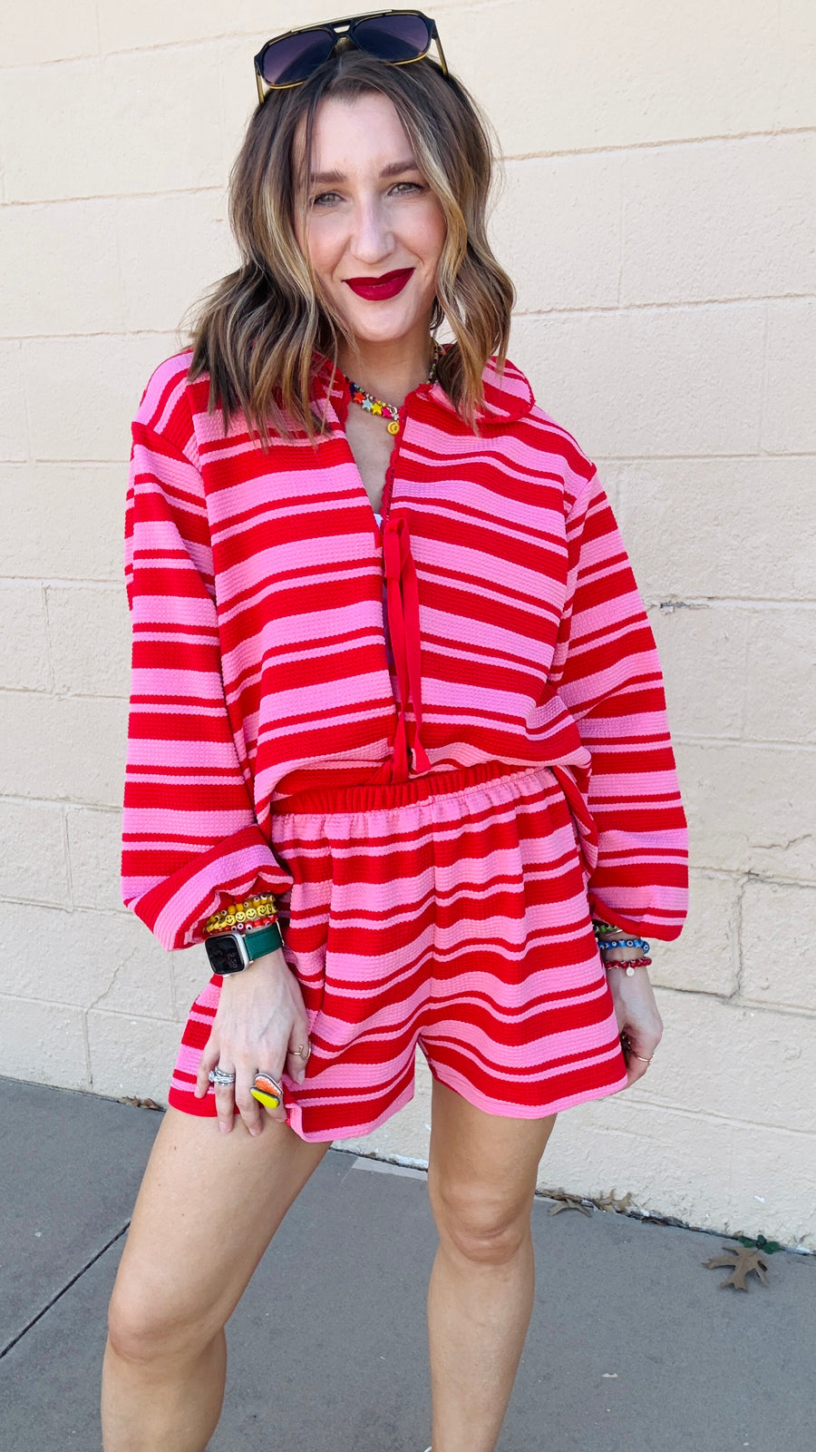 Blushing Beauty Striped Lounge Set- Pink & Red