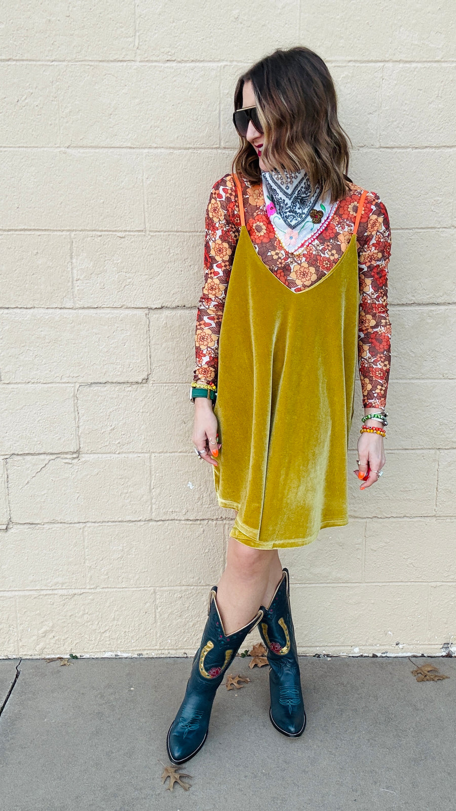 Gettin' Groovy Velvet Mini Dress- Mustard