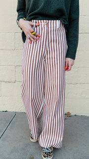 Bronze & Ivory Striped Wide Leg Pants