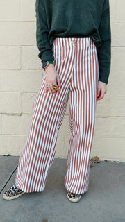 Bronze & Ivory Striped Wide Leg Pants