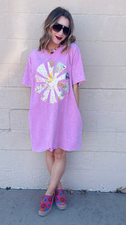 Sunshine Sweetie Patchwork T-Shirt Dress-Pink