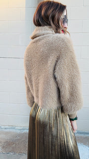 Cozy Winter Furry Knit Sweater- Taupe